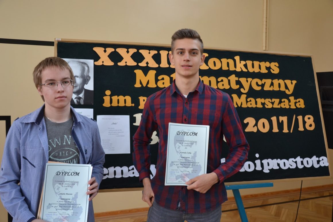 Dwóch uczniów naszej szkoły wyróżnionych w finale XXXIV Konkursu Matematycznego im. prof. Jana Marszała